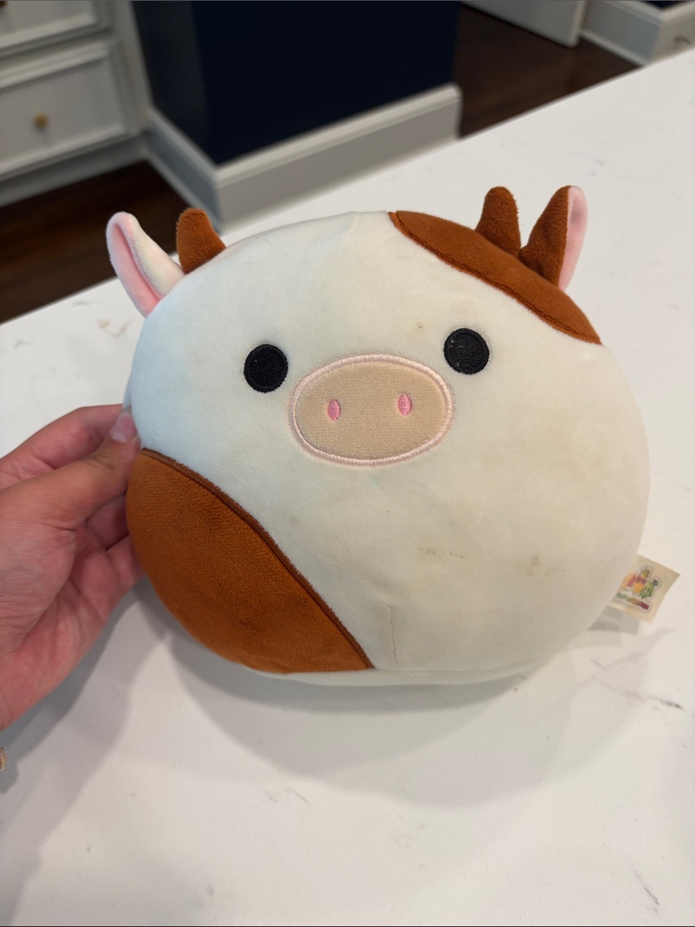 Plush Cow Stuffed Animal - Cream and Brown Cute Farm Plush
